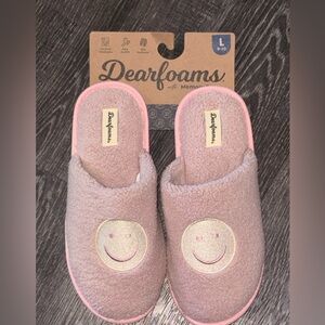 Dearfoams Blush Smiley Face Slippers